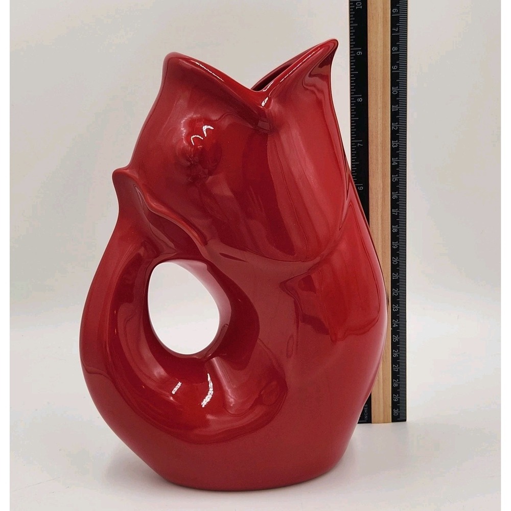 Gurgle Pot - Fish Shaped - Red - 9.25" Tall Water Pitcher/Vase - Stoneware 2006 - Picture 5 of 9